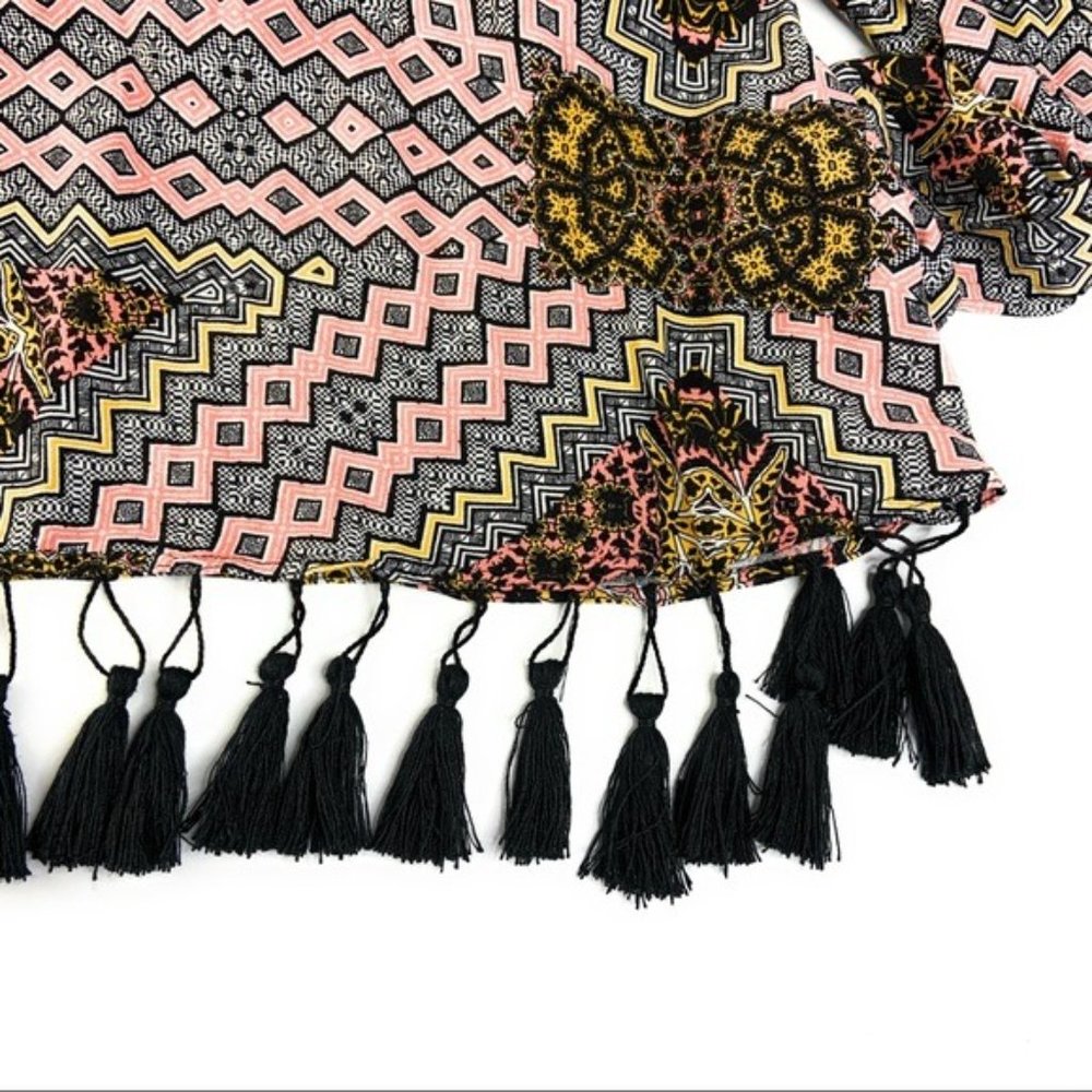 MinkPink Long Sleeve Tassel Trim Graphic Dress - Picture 5 of 6